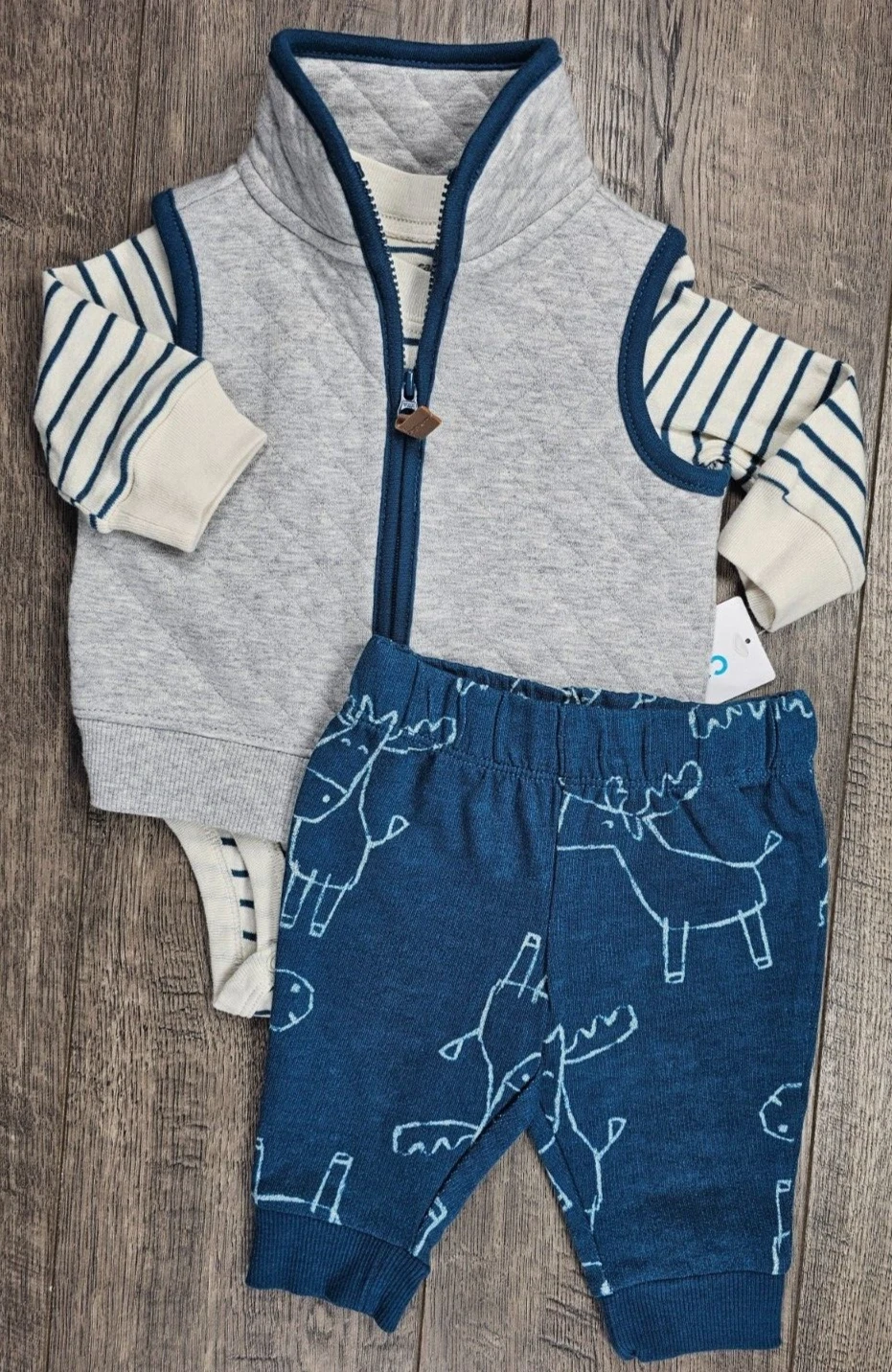 Baby Boy Clothes New Carter's 3 Month 3pc Blue Moose Vest Outfit
