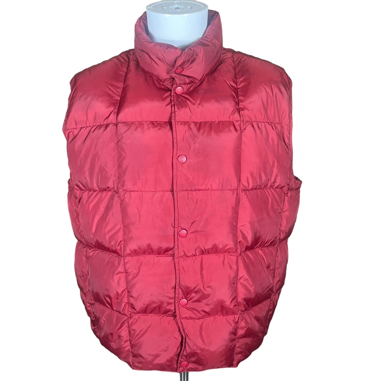 LL Bean Puffer Vest Mens XL Regular Solid Burgundy Goose Down Snap Button