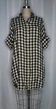 MADEWELL WOMEN'S SHORT SLEEVE BUFFALO CHECK SHIRT DRESS BLACK WITE MEDIUM M 