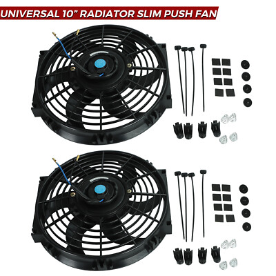 2PCS 10'' Universal Radiator Slim Push Pull Fan Electric Cooling 12V Mounting Kit