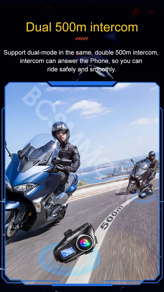 Pantalla LCD Casco de Motocicleta Bluetooth Auriculares Intercomunicador Impermeable TF Juego de Tarjetas Foto 2 de 4