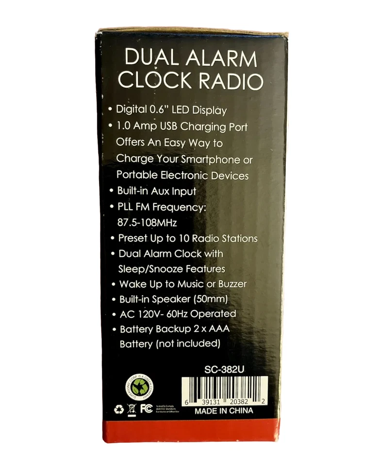 SuperSonic Live Life Easy Dual Alarm Clock Radio with USB Charging Port LED Disp - Image 3 of 3