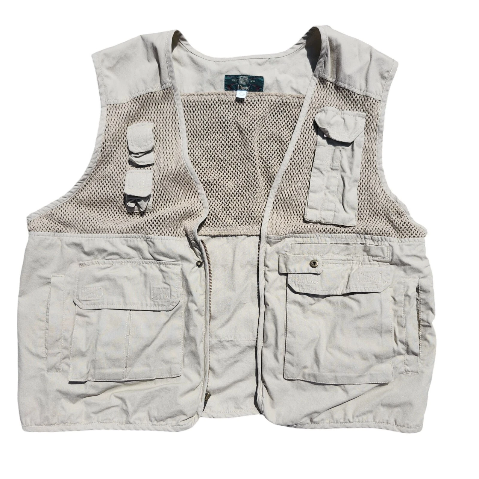 Orvis Men’s XXL Cotton Fishing Vest Utility Outdoor Gear Multi Pocket Tan
