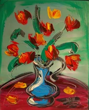 RED FLOWERS   Original Oil Painting canvas IMPRESSIONIST   KAZAV HEweg8h98