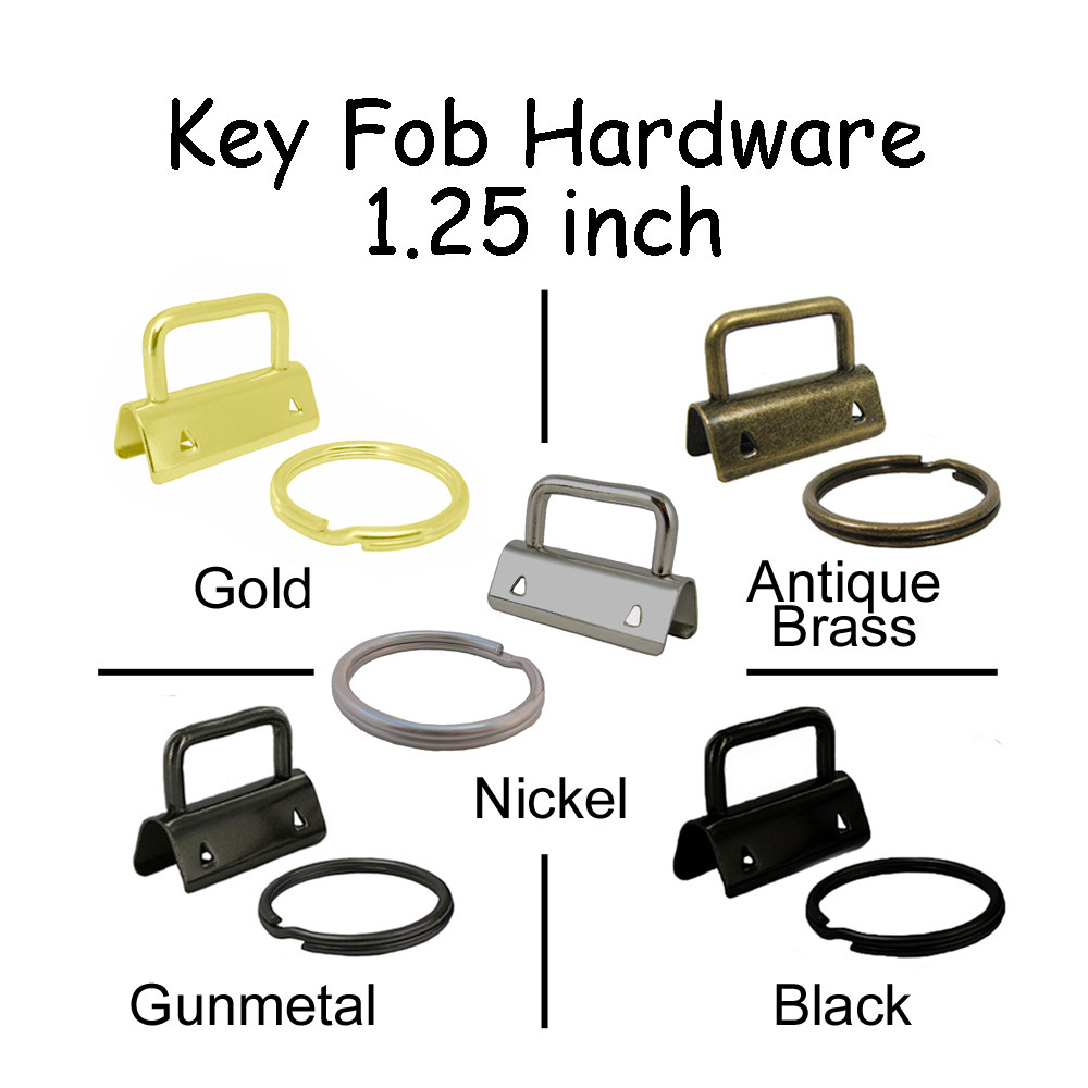5 - 1.25 Inch Key Fob Hardware w/ Key Rings - Pick From 5 Finishes - Wristlets