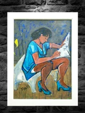 NICHOLAS TAKIS Original Painting MCM Modern Expressionist Black Woman Portrait