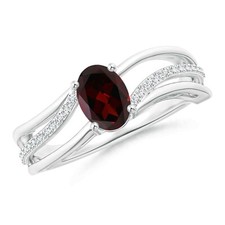 6x4MM Oval Shape Garnet Women Ring Solitaire with Accents 925 Sterling Silver