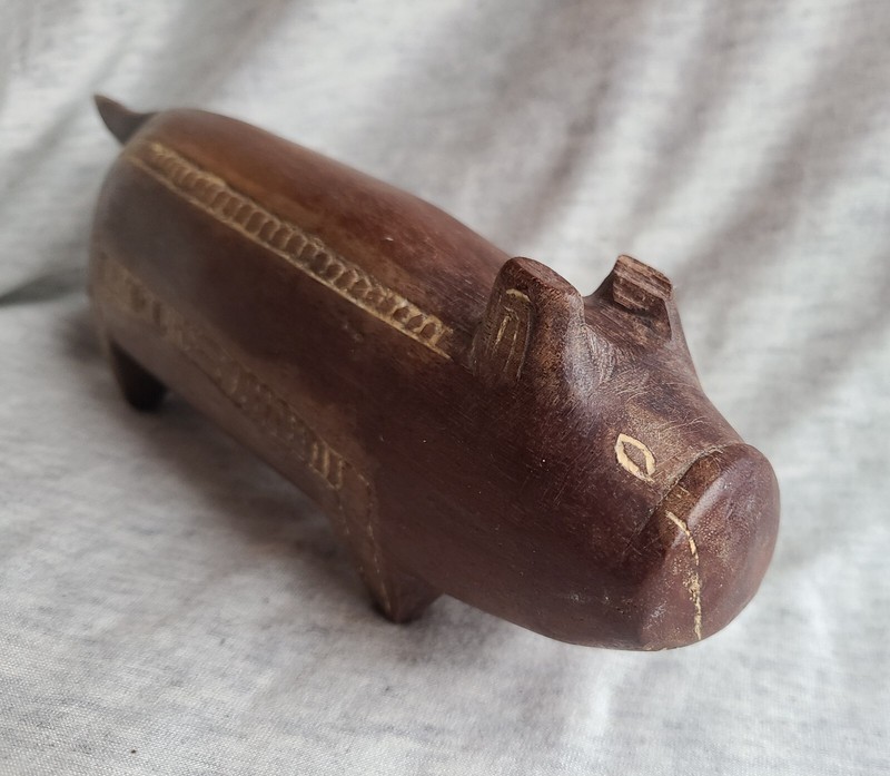 Wooden Pig Hand Carved Figure Tribal Collectible Decor