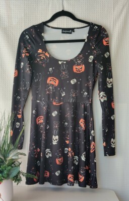 black cat skater dress Sourpuss Black Cat Halloween Skater Dress Size Adult Small