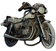 PB13124 VINTAGE 1979 CUT-OUT  MOTORCYCLE  PEWTER BERGAMOT BELT BUCKLE