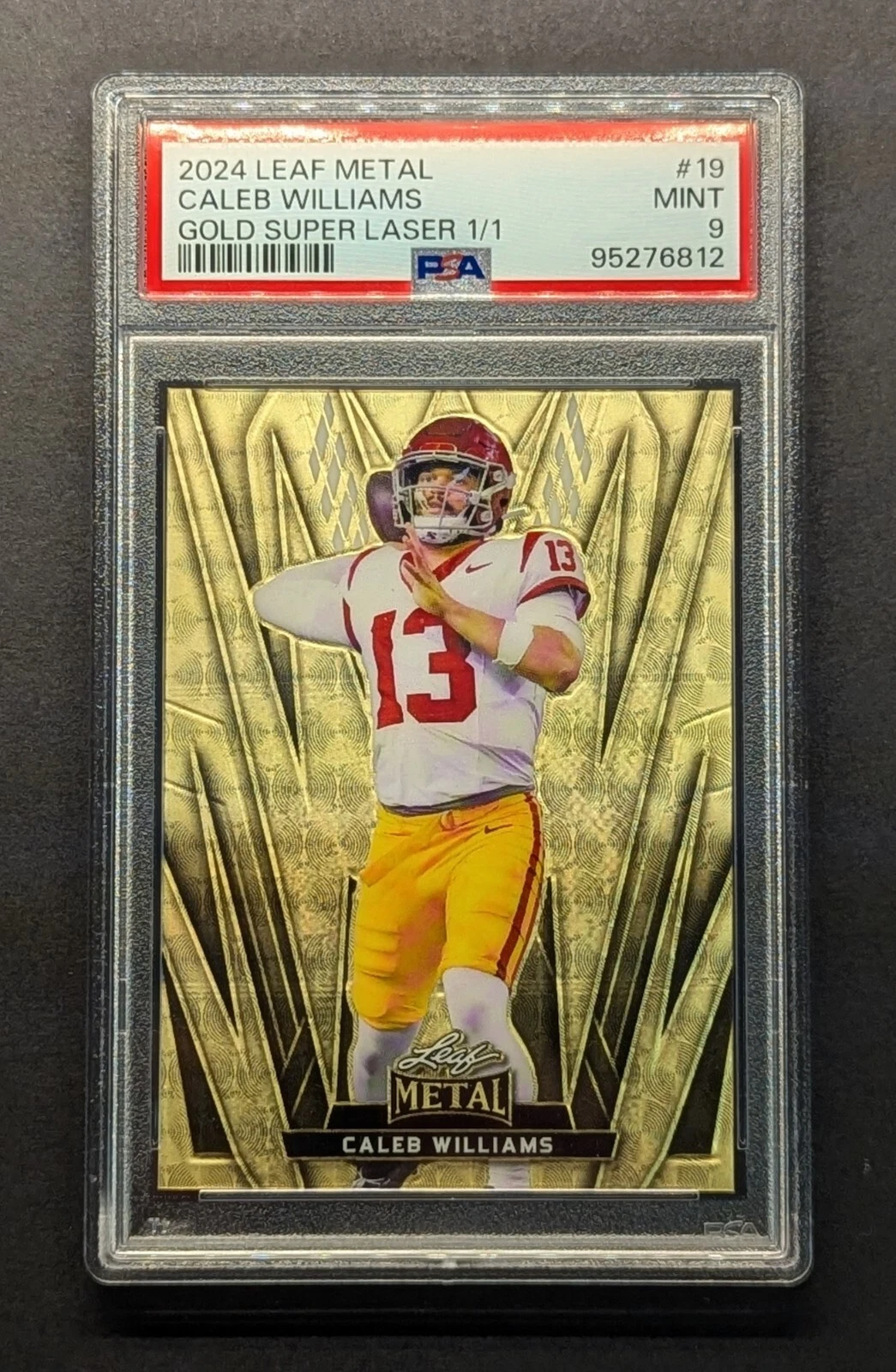 Caleb Williams Leaf Metal #19 Gold Super Prismatic Laser 1/1