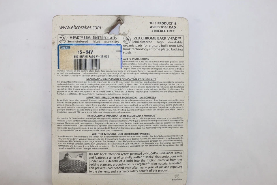 EBC - FA94V - Pastillas de freno V semi-sinterizadas - Harley Davidson Sportster - XR 1000 Foto 4 de 4