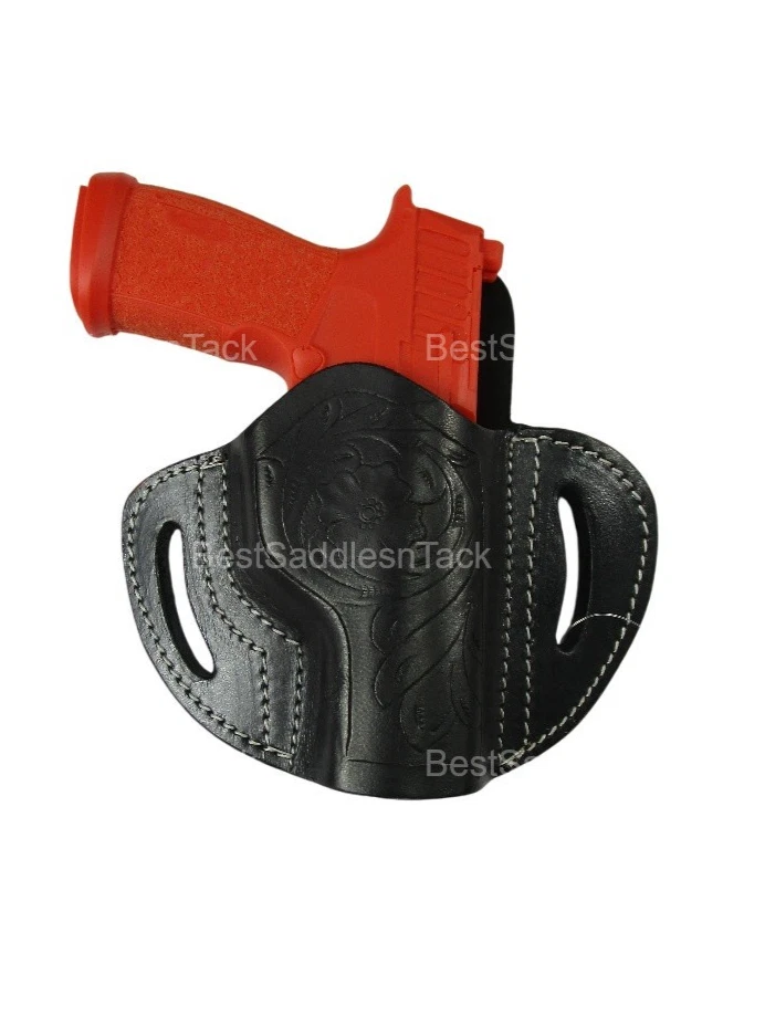 LEATHER HOLSTER SIG P365 FUSE OWB TACTICAL PANCAKE STYLE CARRY FLORAL TOOLED EDC - Image 3 of 4