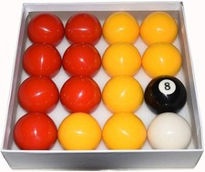 Billiard Balls Red and Yellow Pool Ball Set 2-1/4 Red, White, Yellow, Black