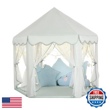 Princess Castle Tent for Girls Blue w/ Fairy Star Lights - Kids Hexagon Playhous