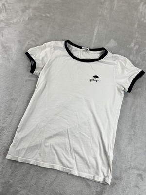 Mother The lil Goodie Ringer Shirt Womens Small White Feelings Supima Cotton