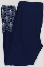 OS LuLaRoe One Size Leggings Cute Navy Blue Dipped White Print NWT X86