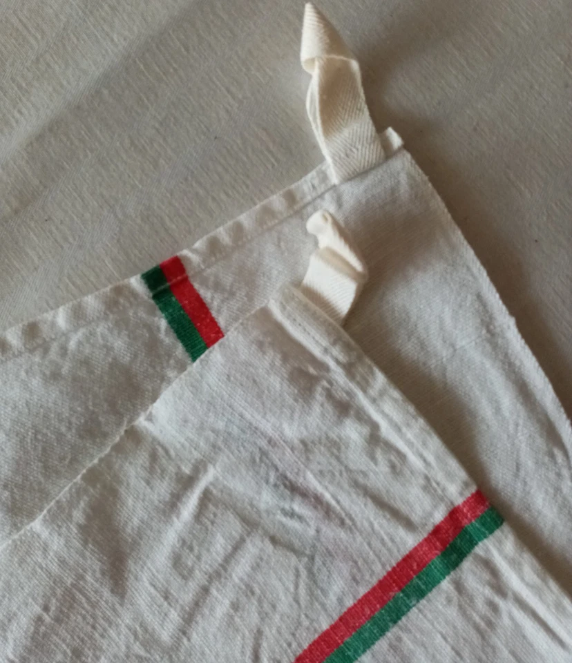 5 torchon anciens métis – liteaux rouge vert – linge de maison rétro - Photo 2/4