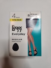 Leggs Everyday 4 PAIR Regular Pantyhose SIZE B Off Black Sheer Toe New In Box