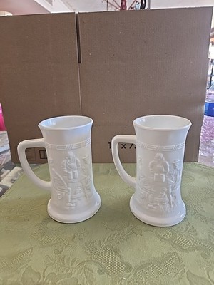 Vintage Milk Glass 6 Inch Beer Stein Set Of 2