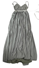 Miss Avenue Backless Sleeveless Maxi Sage Green Dress SZ S Flow Vacation Raw Hem