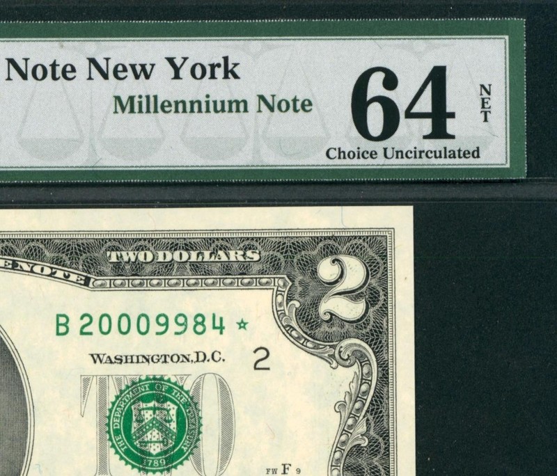 (STAR - MILLENIUM NOTE) $2 1995 FANCY SERIAL # ** PAPER CURRENCY (PMG - 64)