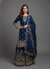 Latest New Blue Pure Silk Top Palazzo With Dupatta For Functional Wear