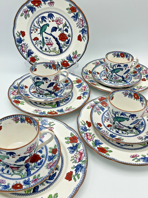 BOOTHS ENGLAND Parrot & Tree c1915 RARE Silicon China 4 Place Settings 