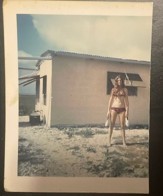 Found Vintage Cropped Polaroid Photograph Pretty Girl Holds Shoes - Nice Image