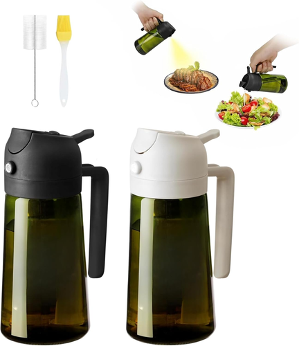 Set 2 Spruzzatori Olio 2 In 1 Con Graduazione 470 Ml – Bottiglie In Vetro Anti-UV Per Olio, Aceto E Condimenti