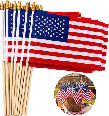 30 Pack 8X12 Inch American Flags on Stick, Medium Handheld US Flags with 15.7'' W
