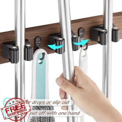 OUTNILI Mop Broom Holder Wall Mount Rustic Wood Organizer