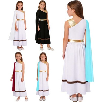 DE Kinder Mädchen Griechische Göttin Kostüm Halloween Antike Römische Toga Kleid