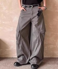 Men's Gray Green Straight Leg Loose Fit Cargo Big Pockets Hip Hop Pants Trousers