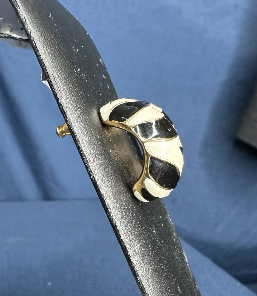 Kenneth Jay Lane Signed KJL Gold-toned Black and White Zebra Pierced Earrings - Image 2 of 4