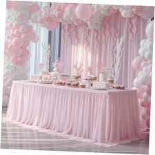 2-in-1 Tulle Table Skirt Tablecloth for 6 Foot 72" x 30" 6FT-1 Pack Pink