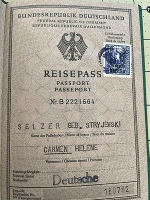 1958-1963 POST WWII GERMAN PASSPORT REISEPASS DEUTSCHLAND CARMEN
