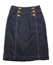 LRL Lauren Jeans Co. Ralph Lauren Skirt Blue Denim Button-Detail Pencil Sailor