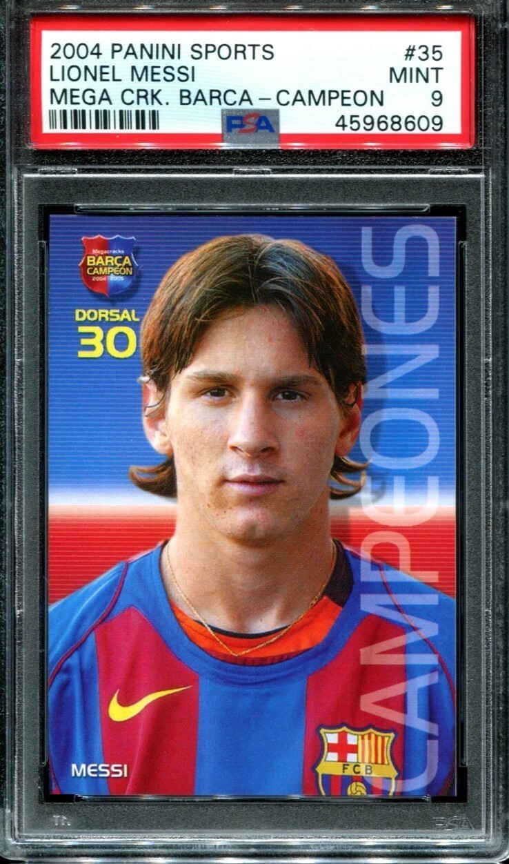 Lionel Messi 2004 Panini Mega Cracks Barca Campeon #35 RC PSA 9