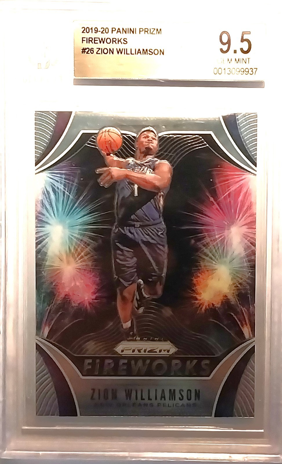 Zion Williamson 2019-20 Panini Prizm " Fireworks" Card #26 BGS 9.5 GEM MINT