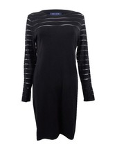 Tommy Hilfiger Women's Illusion-Stripe Sweater Dress (L, Black)