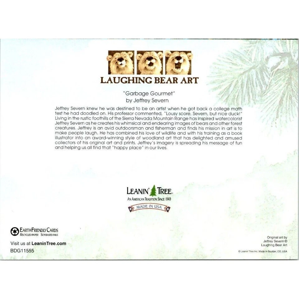 New Leanin' Tree Greeting Card Birthday Bear Jeffrey Severn "Garbage Gourmet" - Image 3 of 3