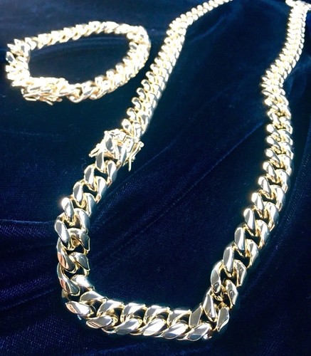18K Yellow Gold Men Women 12MM Thick Cuban Link CHAIN Clasp 30” MADE ITALY