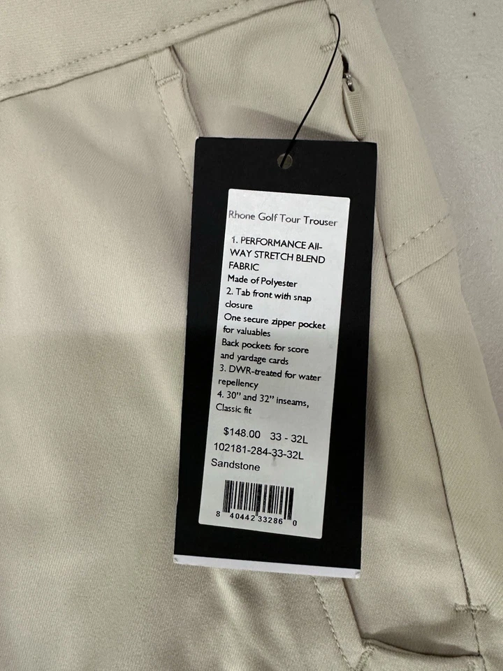 Rhone Mens Golf Pants 33x32 Classic Fit Sandstone Brand New With Tag - Image 3 of 4