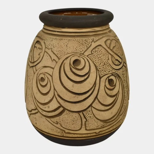 Weller Burntwood 1910 Vintage Art Pottery Brown Roses And Thorns Ceramic Vase