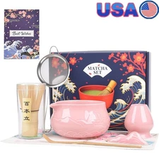 8 Piece Matcha Whisk Set Handmade Ceramic Bowl Bamboo Accessories Tea Kit New