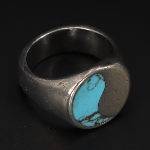 VTG Sterling Silver - SOUTHWESTERN Turquoise Yin Yang Men's Ring Size 8.5 - 12g