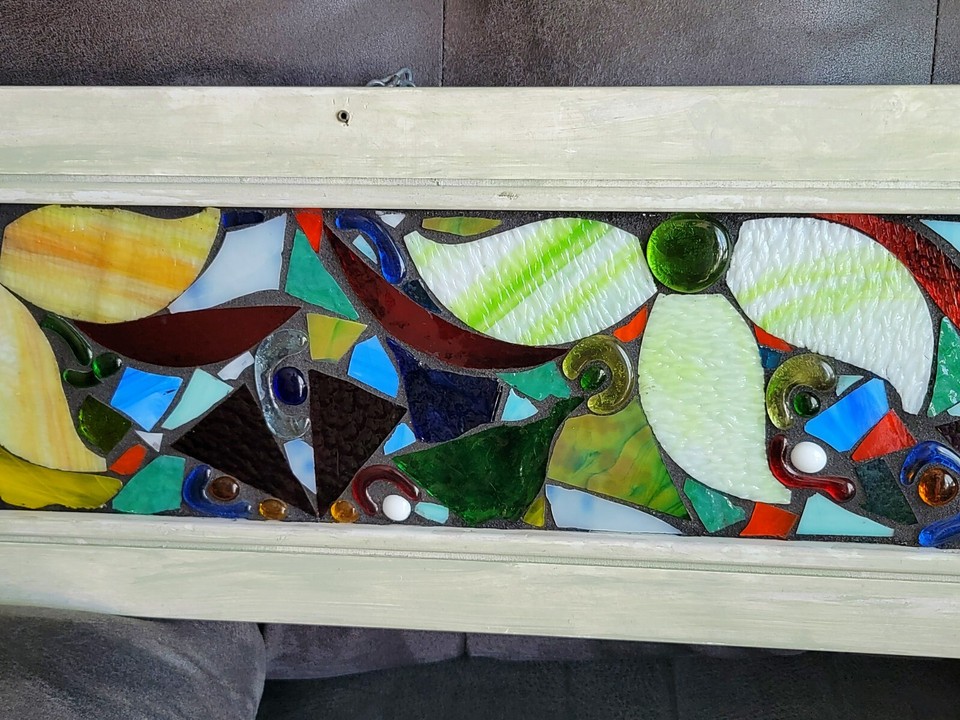Stained Glass Panel 32"x10"x2" in heavy vinyl frame 2003 eBay