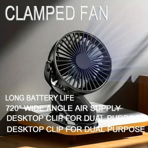 Portable Clip-On Mini Fan USB Rechargeable Students Dorm Camping Strollers - Picture 4 of 5