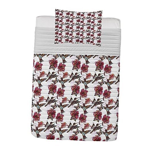 Hummingbirds Microfiber Bedspread Set, Watercolor Art Style Twin Brown Red